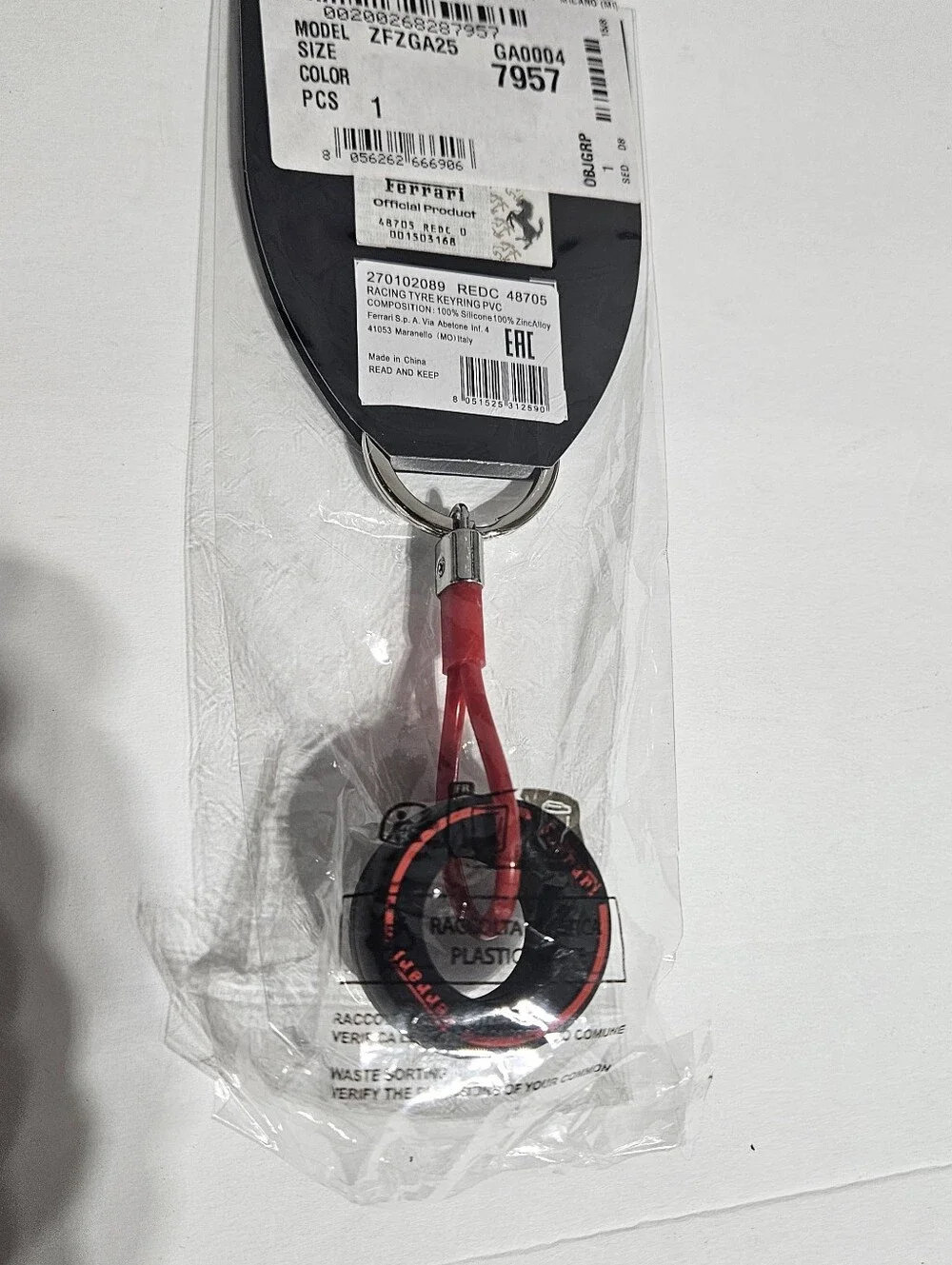 Ferrari Red and Black Round Tire Logo Keychain